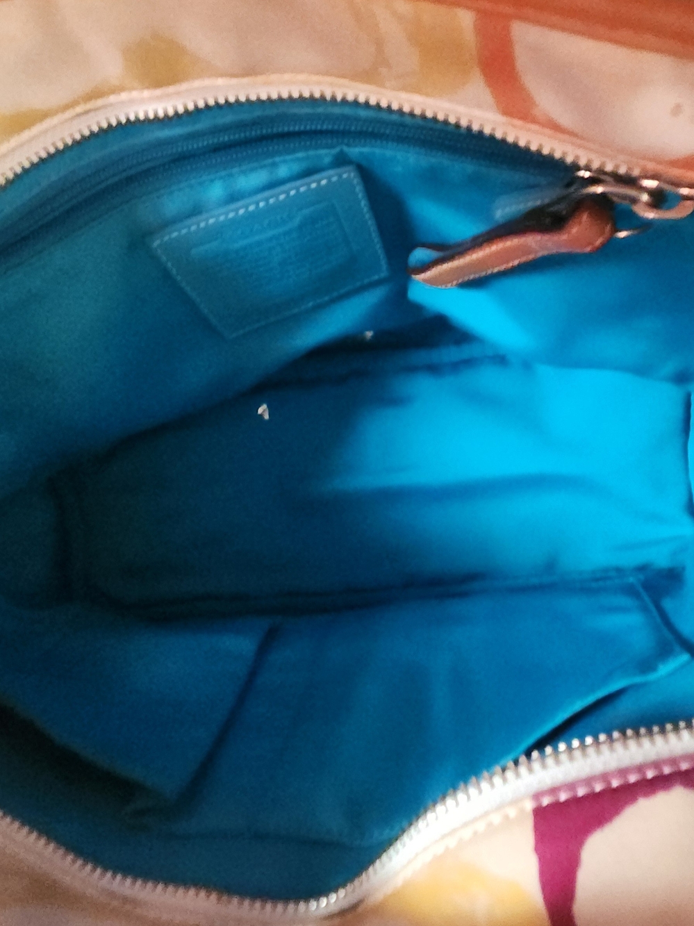 Coach Multicolor Canvas Tote with Turquoise Trim - Picture 3 of 11